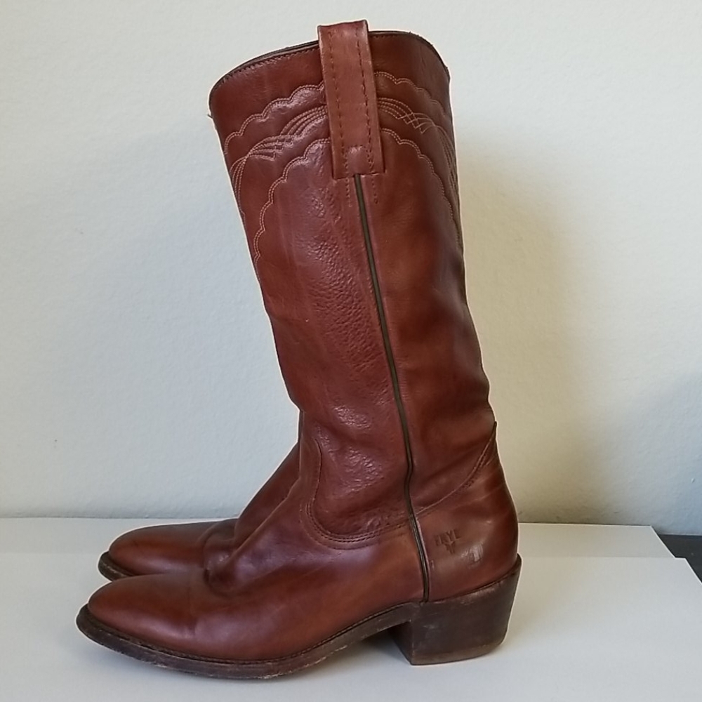 Frye Vintage Cowboy Tan Leather Boots - Size 7